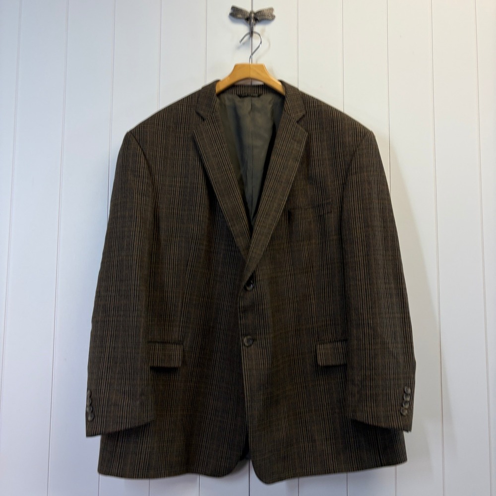Botany 500 Plaid Lambs Wool Sports Coat Men Size 52R Brown Cigar Club Academic